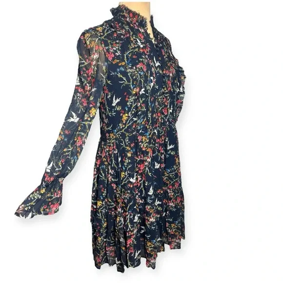The Kooples Blue Bird Silk Chiffon Dress navy green yellow pink red white Medium - Picture 6 of 16